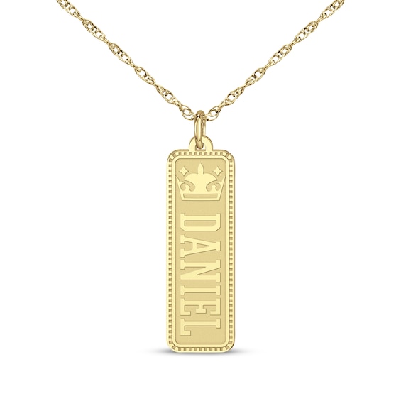 Men's Diamond Accent Vertical Name Tag Necklace 10K Yellow Gold 22"