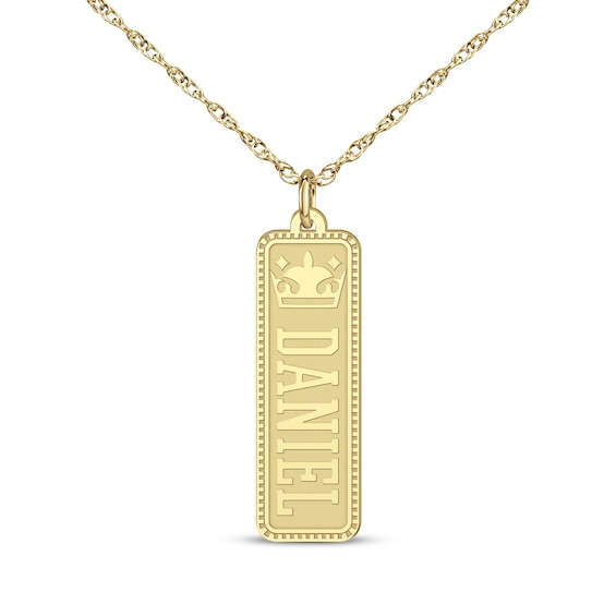 Men's Diamond Accent Vertical Name Tag Necklace 14K Yellow Gold 22"