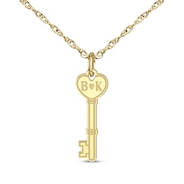 Couple's Engravable Heart Key Necklace 10K Yellow Gold 18"