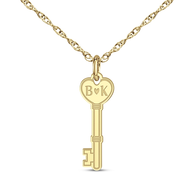 Main Image 1 of Couple's Engravable Heart Key Necklace 10K Yellow Gold 18&quot;
