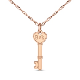 Couple's Engravable Heart Key Necklace 14K Rose Gold 18"
