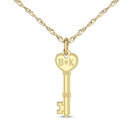 Couple's Engravable Heart Key Necklace 14K Yellow Gold 18"
