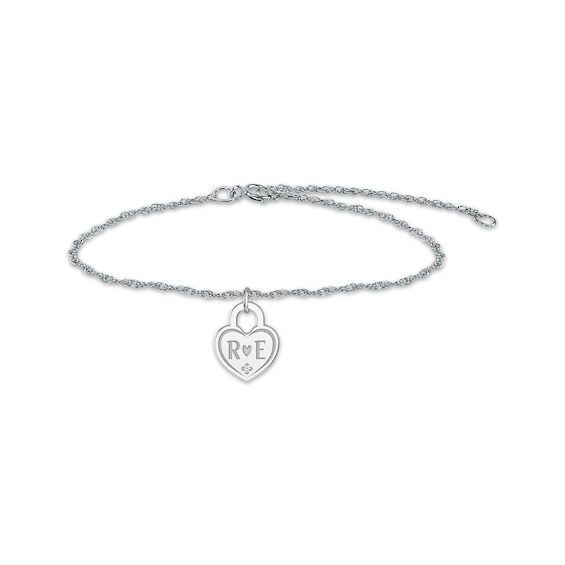 Couple's Engravable Diamond Accent Heart Lock Bracelet 10K White Gold 7.25"