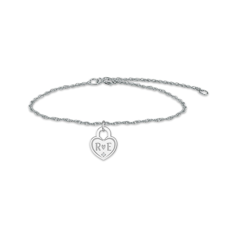 Main Image 1 of Couple's Engravable Diamond Accent Heart Lock Bracelet 10K White Gold 7.25&quot;