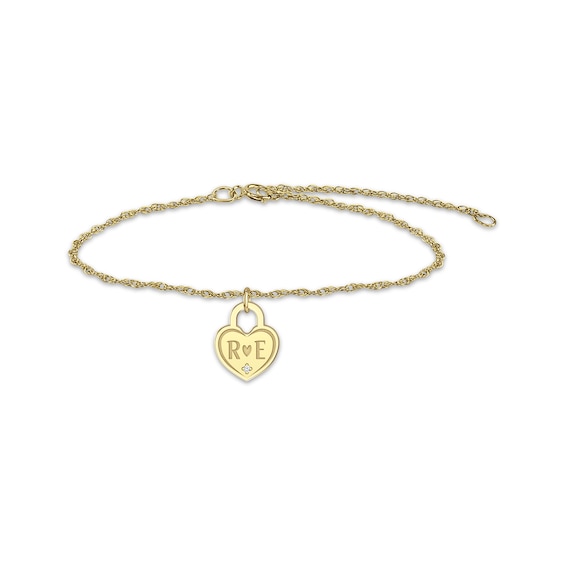 Couple's Engravable Diamond Accent Heart Lock Bracelet 10K Yellow Gold 7.25"