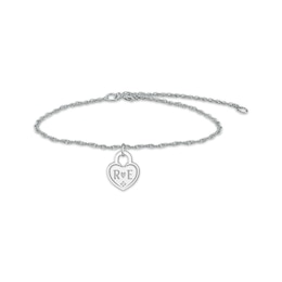 Couple's Engravable Diamond Accent Heart Lock Bracelet 14K White Gold 7.25"