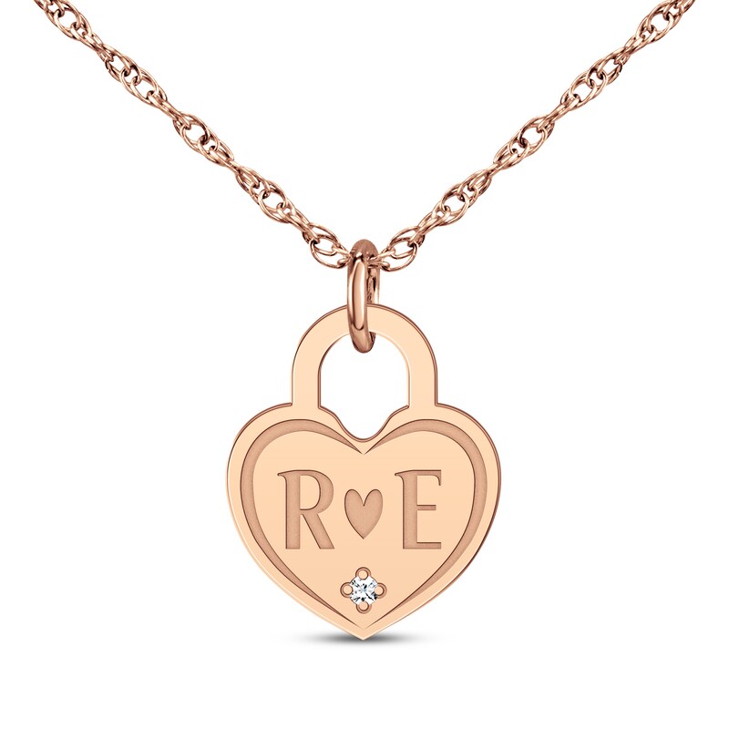 Main Image 1 of Couple's Engravable Diamond Accent Heart Lock Necklace 14K Rose Gold 18&quot;