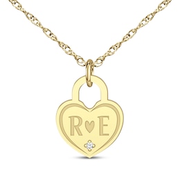 Couple's Engravable Diamond Accent Heart Lock Necklace 14K Yellow Gold 18"