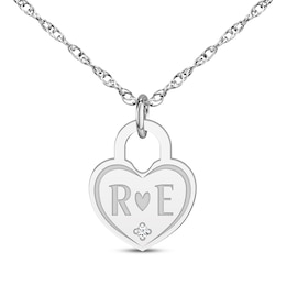 Couple's Engravable Diamond Accent Heart Lock Necklace Sterling Silver 18"