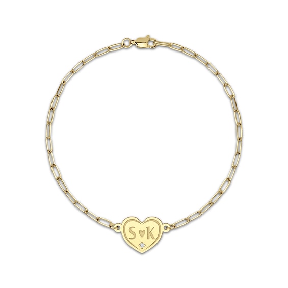 Couple's Engravable Diamond Accent Heart Bracelet 14K Yellow Gold 7.5"