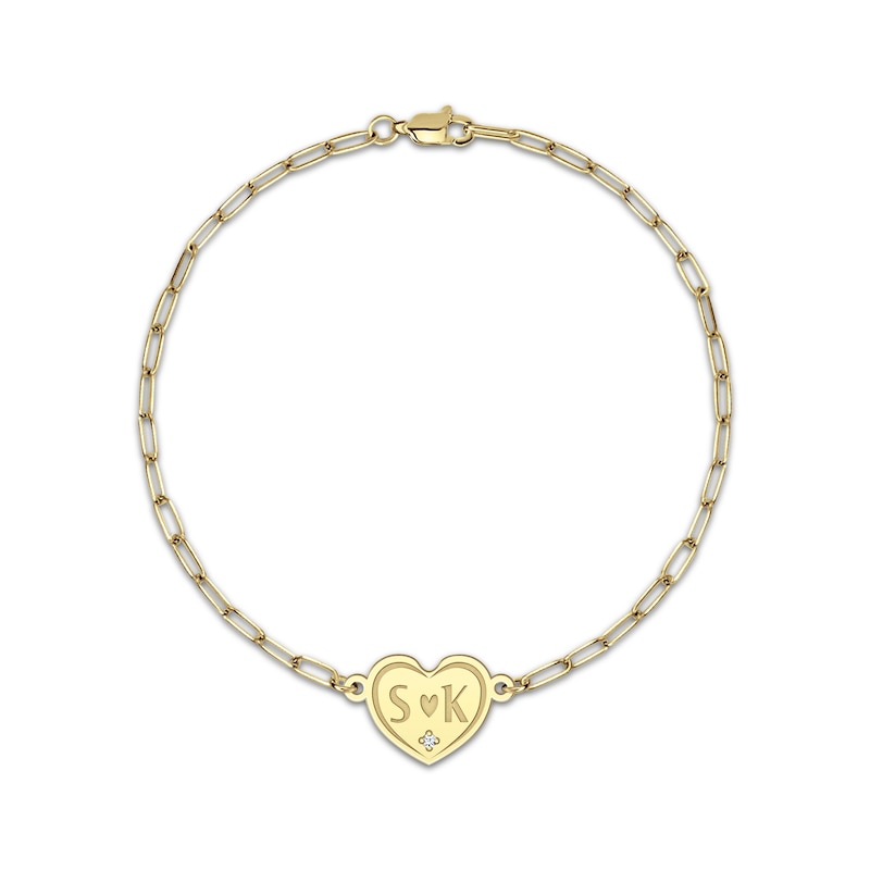 Couple's Engravable Diamond Accent Heart Bracelet 14K Yellow Gold 7.5"