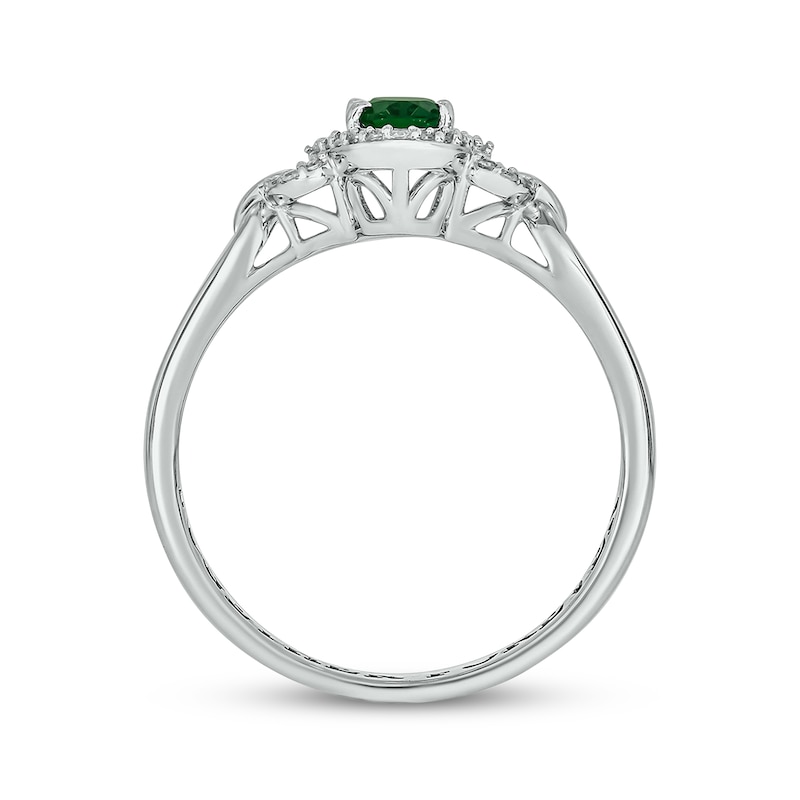 Main Image 3 of Engravable Oval-Cut Lab-Created Emerald & Diamond Ring 1/10 ct tw Sterling Silver