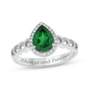 Thumbnail Image 0 of Engravable Pear-Shaped Lab-Created Emerald & Diamond Ring 1/10 ct tw Sterling Silver