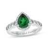 Thumbnail Image 1 of Engravable Pear-Shaped Lab-Created Emerald & Diamond Ring 1/10 ct tw Sterling Silver