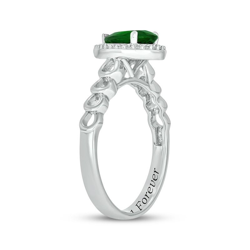 Engravable Pear-Shaped Lab-Created Emerald & Diamond Ring 1/10 ct tw Sterling Silver