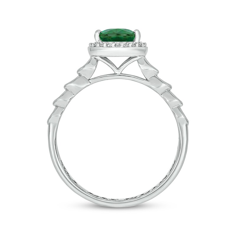 Main Image 3 of Engravable Pear-Shaped Lab-Created Emerald & Diamond Ring 1/10 ct tw Sterling Silver