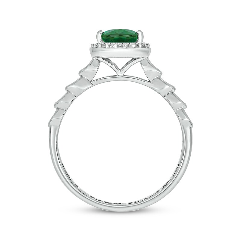 Engravable Pear-Shaped Lab-Created Emerald & Diamond Ring 1/10 ct tw Sterling Silver