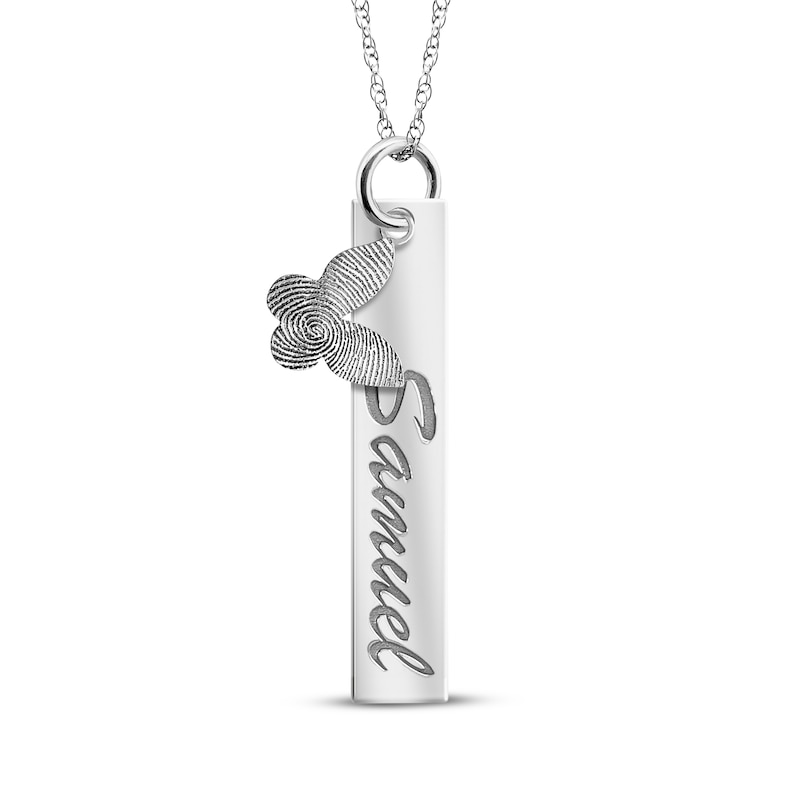 Main Image 1 of Your Own Fingerprint Bar & Butterfly Necklace Sterling Silver 18&quot;