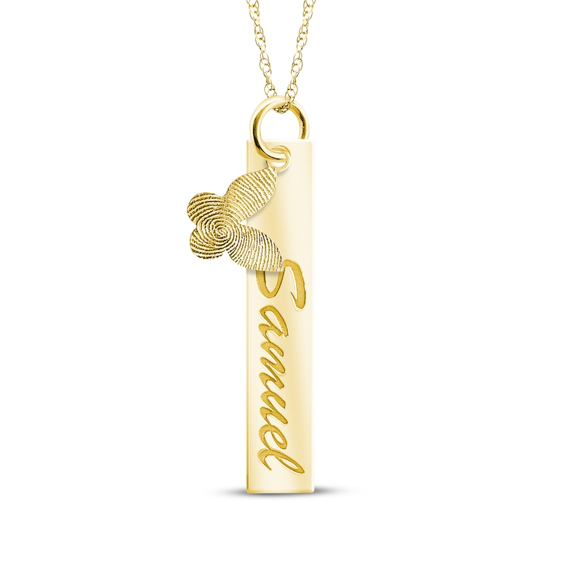 Your Own Fingerprint Bar & Butterfly Necklace 10K Yellow Gold 18"