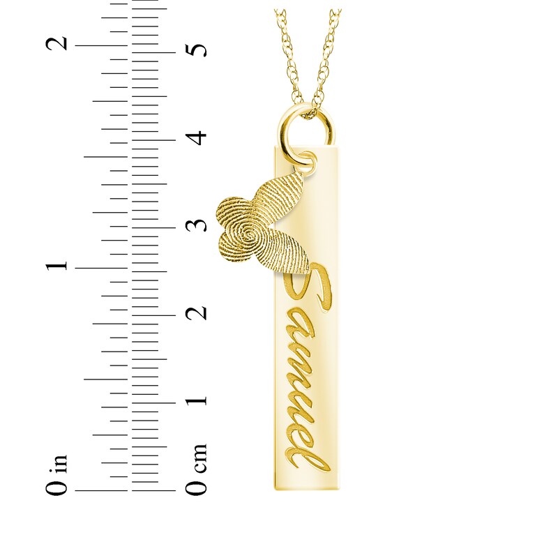 Your Own Fingerprint Bar & Butterfly Necklace 10K Yellow Gold 18"