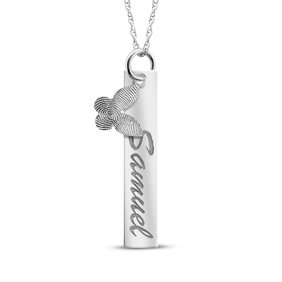 Your Own Fingerprint Bar & Butterfly Necklace 10K White Gold 18"