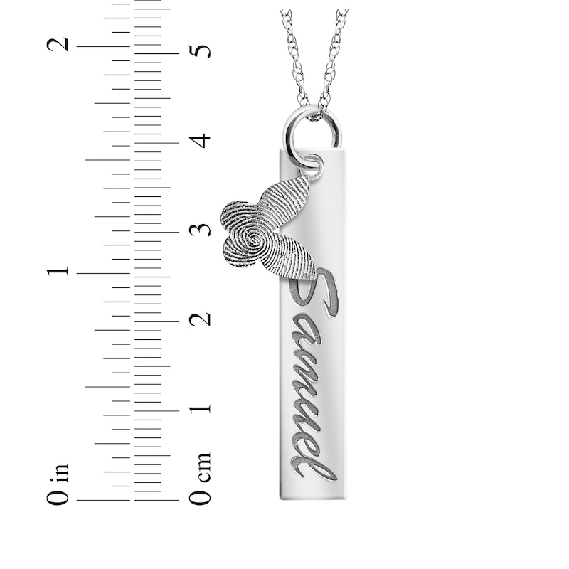 Your Own Fingerprint Bar & Butterfly Necklace 10K White Gold 18"