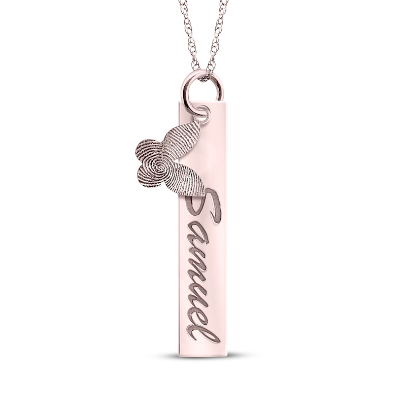 Your Own Fingerprint Bar & Butterfly Necklace 10K Rose Gold 18"