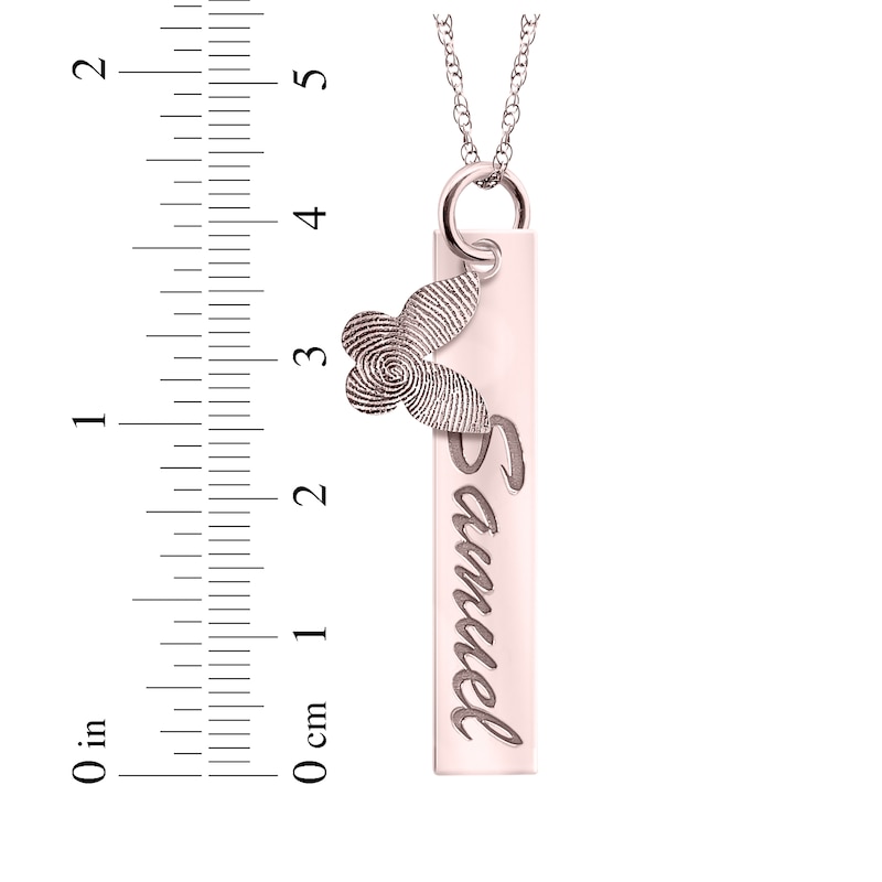 Your Own Fingerprint Bar & Butterfly Necklace 10K Rose Gold 18"