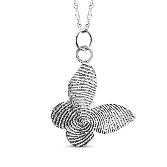Your Own Fingerprint Tilted Butterfly Necklace Sterling Silver 18"