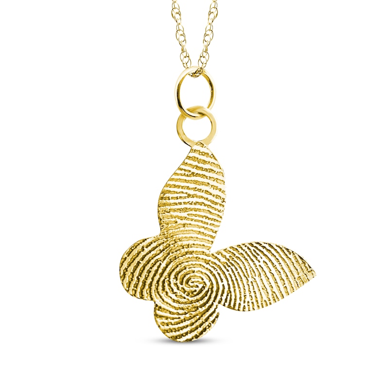 Main Image 1 of Your Own Fingerprint Tilted Butterfly Necklace 10K Yellow Gold 18&quot;