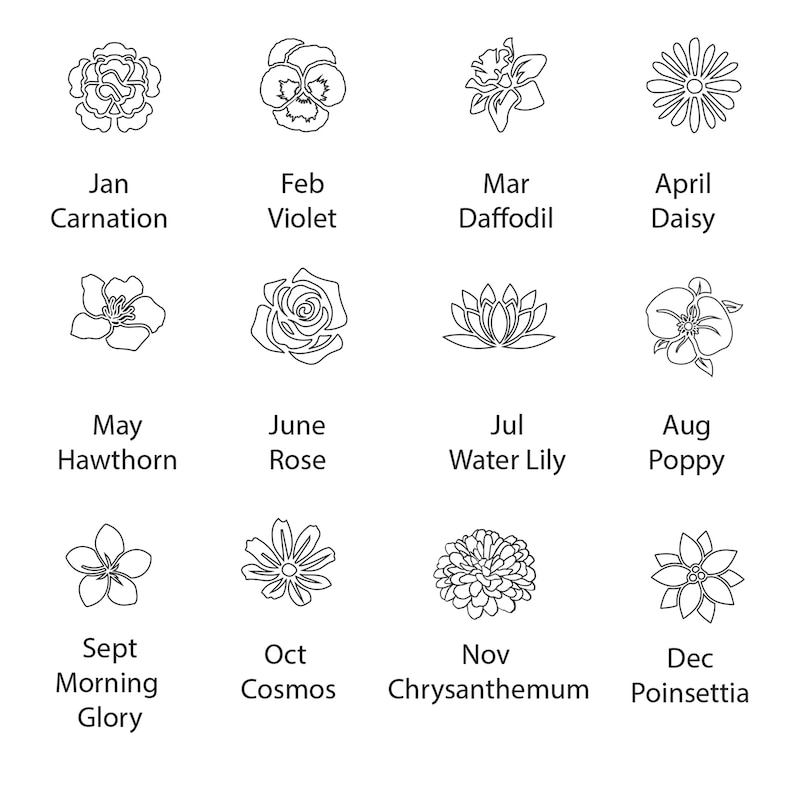 Main Image 2 of Family Birth Flower & Name Tilted Heart Necklace 14K White Gold 18"