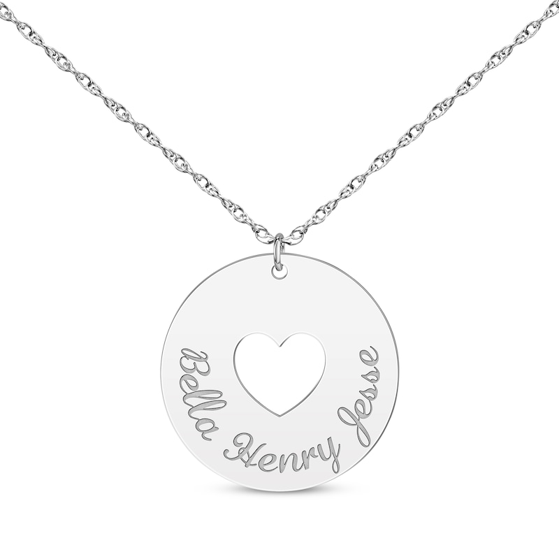 Main Image 1 of Heart Cutout Disc Family Name Necklace 14K White Gold 18"