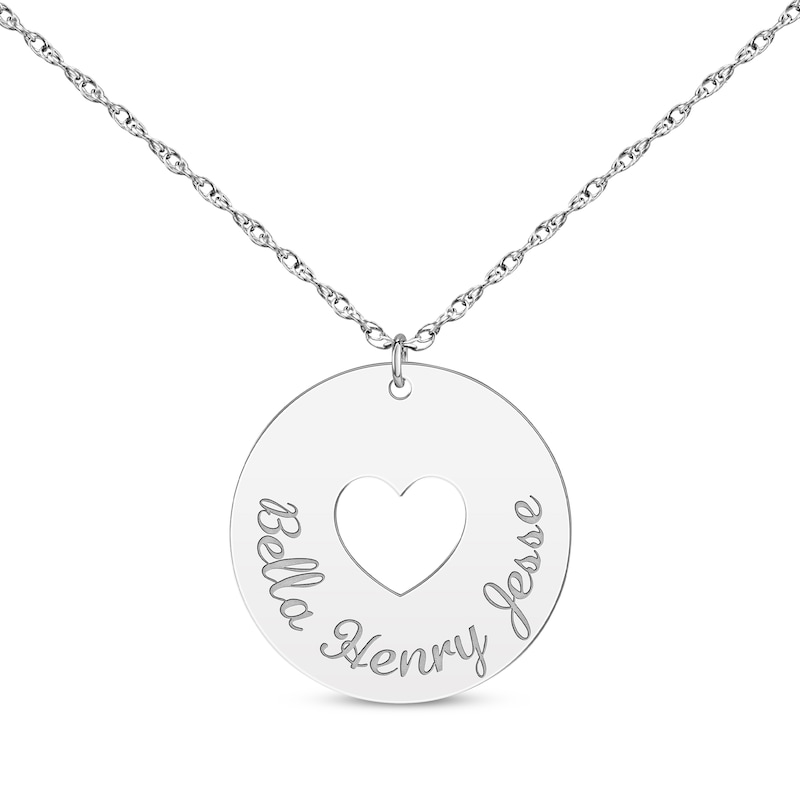 Sterling Silver Cutout Disc with Heart Charms Necklace Sterling Silver Cutout Disc with Heart Charms Necklace