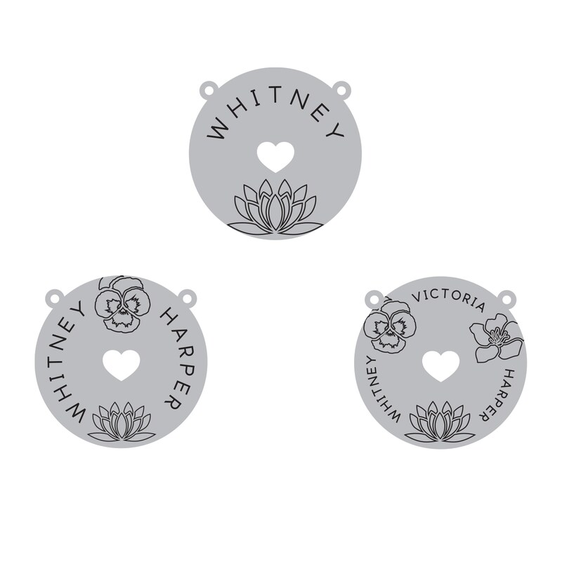 Main Image 5 of Family Birth Flower & Name Heart Cutout Disc Necklace 10K White Gold 18&quot;