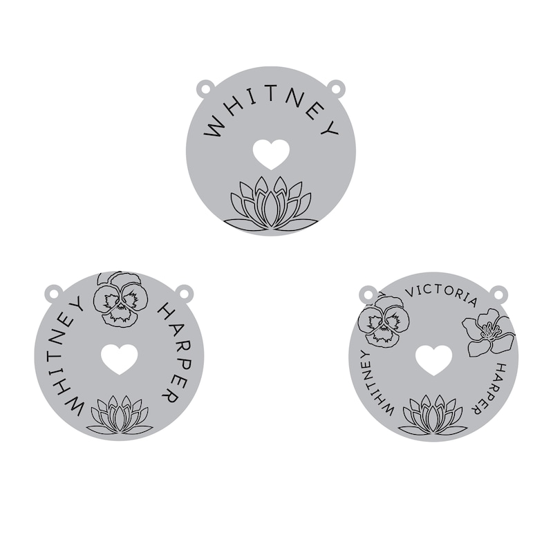 Main Image 4 of Family Birth Flower & Name Heart Cutout Disc Necklace 10K Yellow Gold 18&quot;