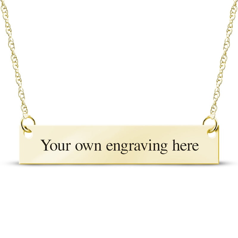 Your Own Handwriting Embossed Bar Necklace 10K Yellow Gold 18"