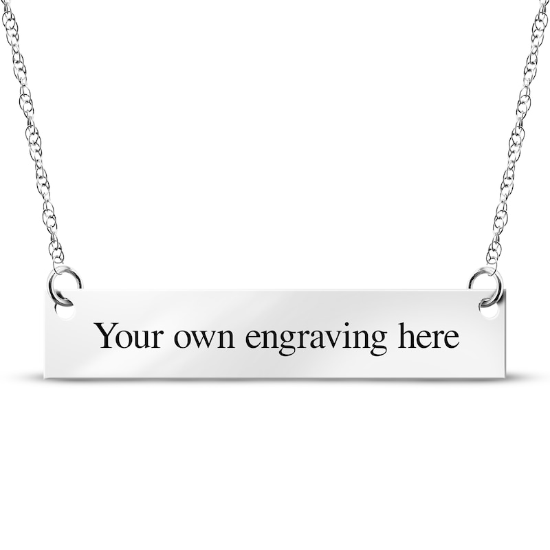Your Own Handwriting Embossed Bar Necklace 10K White Gold 18"