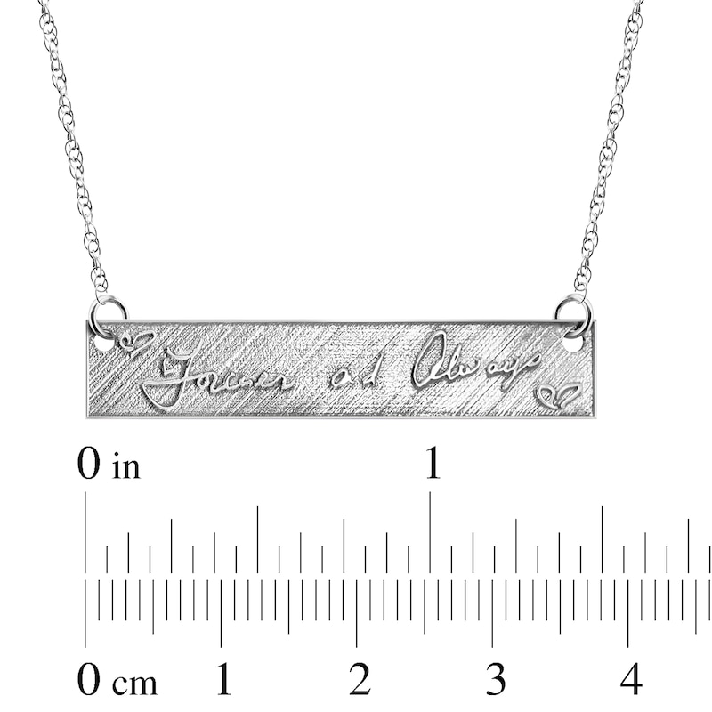 Your Own Handwriting Embossed Bar Necklace 10K White Gold 18"