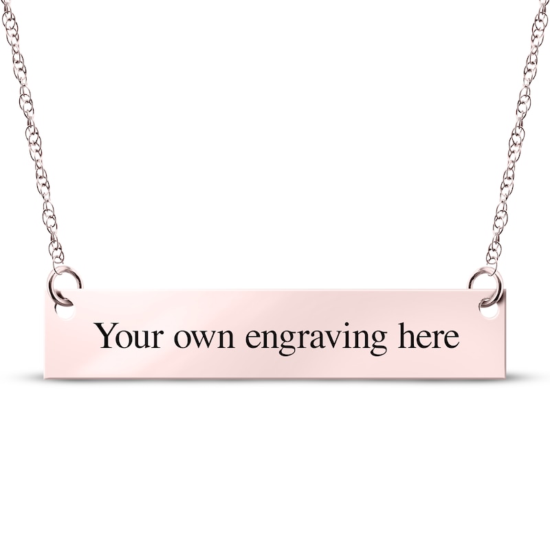 Your Own Handwriting Embossed Bar Necklace 10K Rose Gold 18"