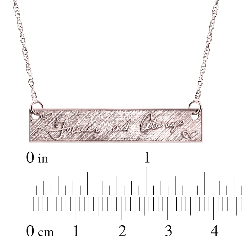 Your Own Handwriting Embossed Bar Necklace 10K Rose Gold 18"