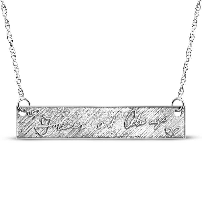 Your Own Handwriting Embossed Bar Necklace Sterling Silver 18"