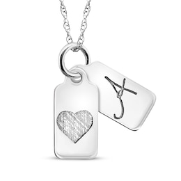 Your Own Handwriting Initial & Heart Mini Tags Necklace Sterling Silver 18"