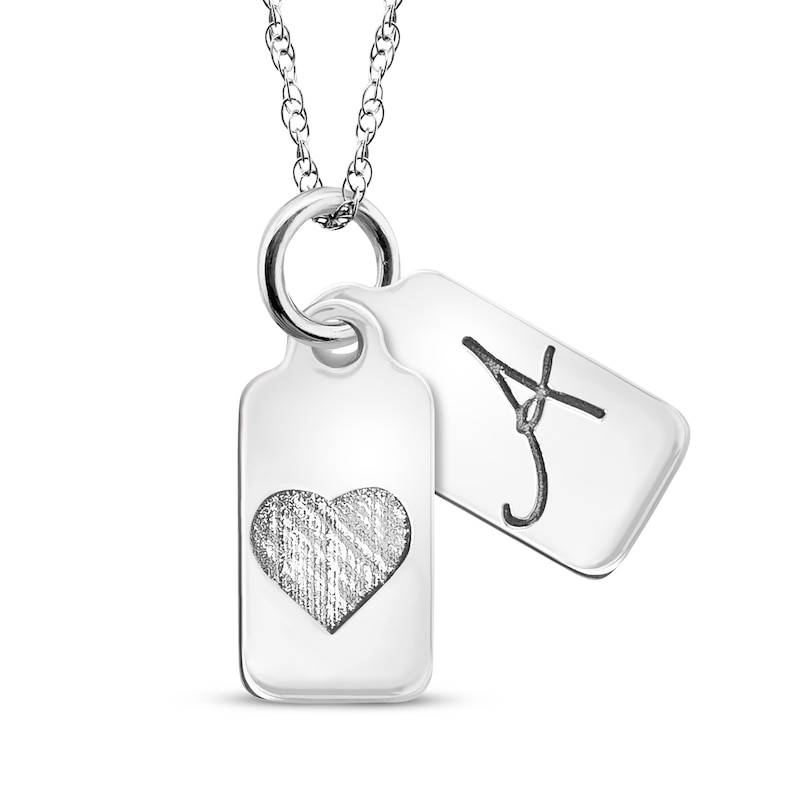 Your Own Handwriting Initial & Heart Mini Tags Necklace Sterling Silver 18"