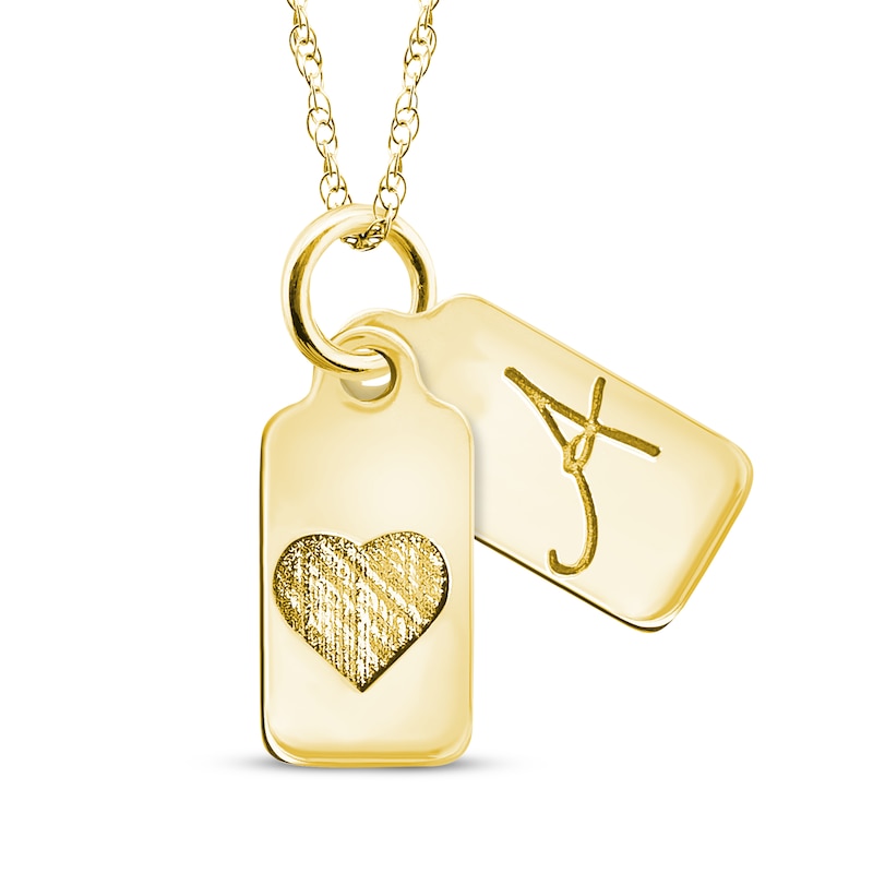 Your Own Handwriting Initial & Heart Mini Tags Necklace 10K Yellow Gold 18"