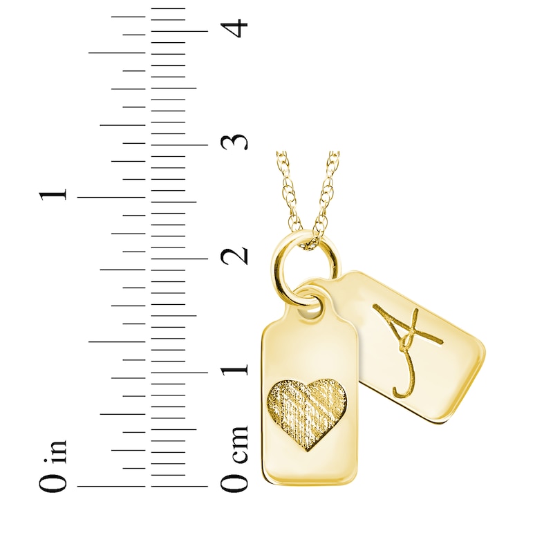 Your Own Handwriting Initial & Heart Mini Tags Necklace 10K Yellow Gold 18"