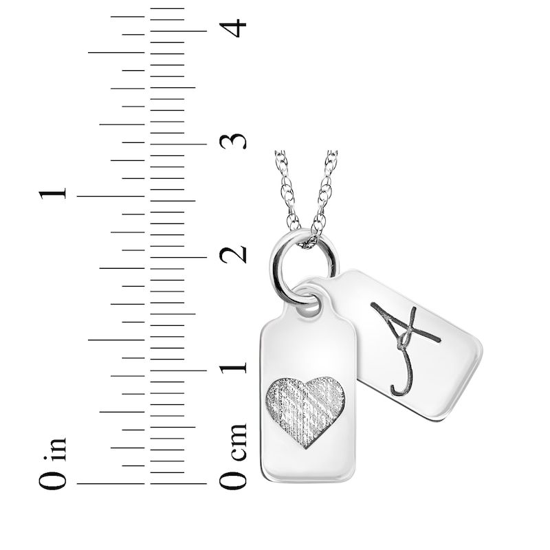 Your Own Handwriting Initial & Heart Mini Tags Necklace 10K White Gold 18"