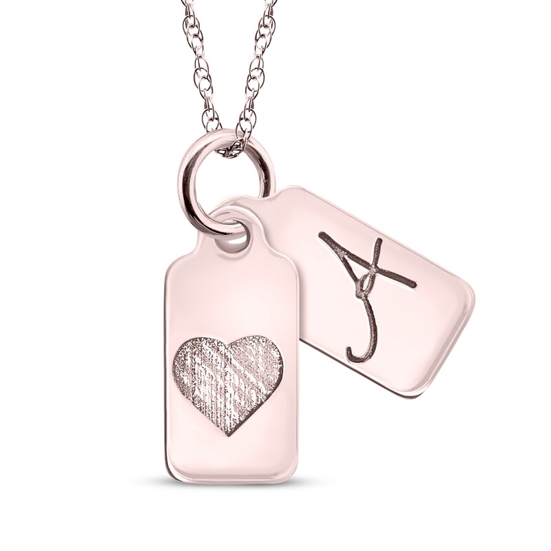 Main Image 1 of Your Own Handwriting Initial & Heart Mini Tags Necklace 10K Rose Gold 18&quot;