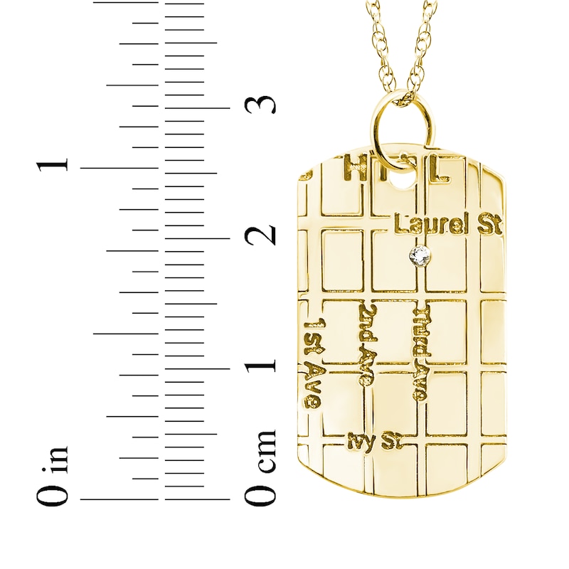 Diamond Accent Map Dog Tag Necklace 10K Yellow Gold 18"