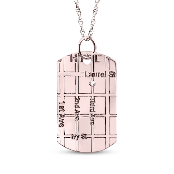 Diamond Accent Map Dog Tag Necklace 10K Rose Gold 18"