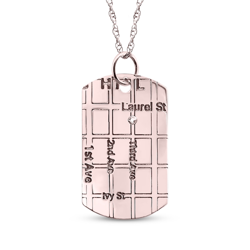 Diamond Accent Map Dog Tag Necklace 10K Rose Gold 18"